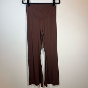 Aerie Offline Real Me Flare High Rise Crossover Waist Leggings Pants Brown Sz XL